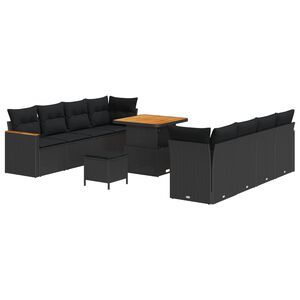 vidaXL Tuinbankenset 11 pcs Zwart poly rattan