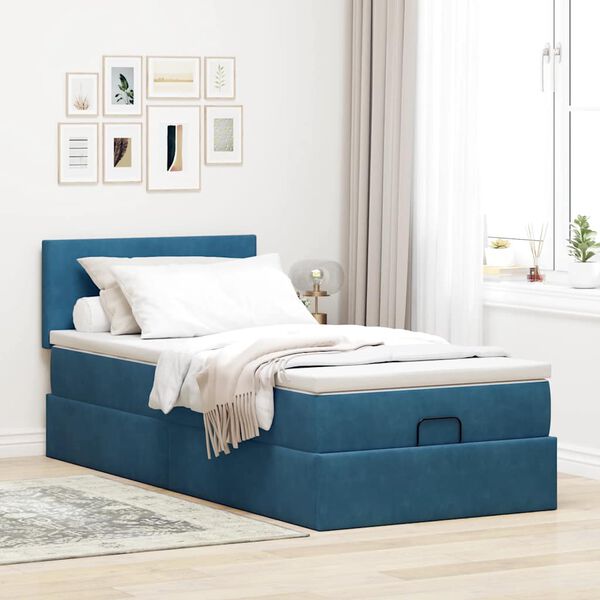 vidaXL Ottoman bed met matras 80x200cm fluweel donkerblauw