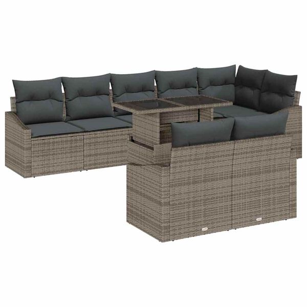 vidaXL Tuin Sofa Set met kussen met opslag 9 pcs Grijs