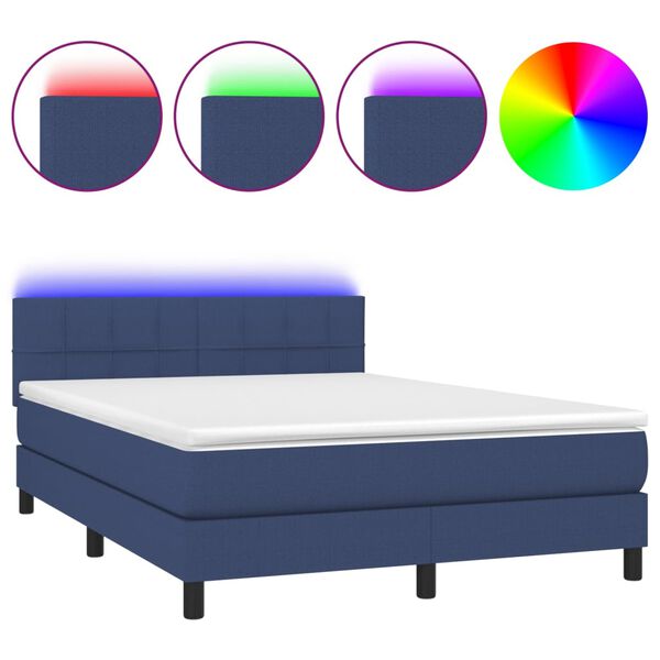 vidaXL Boxspring met matras en LED stof blauw 140x200 cm