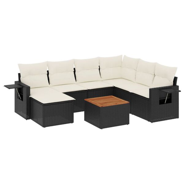 vidaXL 8-delige Loungeset met kussens poly rattan zwart