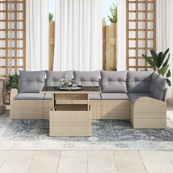 vidaXL Tuin Sofa Set met kussen 7 pcs beige en lichtgrijs poly rattan