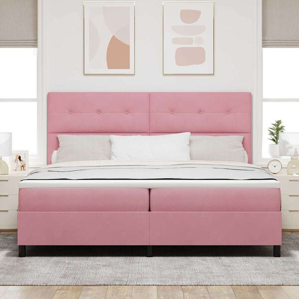 vidaXL LED Box Spring Bed met matras Roze 200 x 200 cm Stof