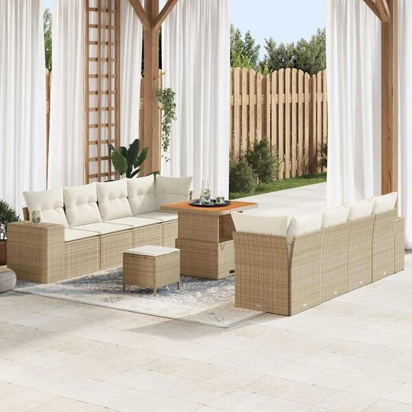 vidaXL Tuin Sofa Set met kussen met opslag 11 pcs Beige en Cr&egrave;me