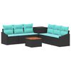 vidaXL Bankstel 8 st Zwart en Blauw Poly Rattan en Staal