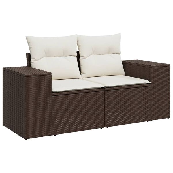 vidaXL 5-delige Loungeset met kussens poly rattan bruin