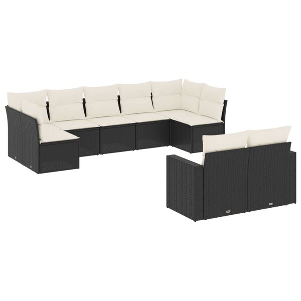 vidaXL 9-delige Loungeset met kussens poly rattan zwart