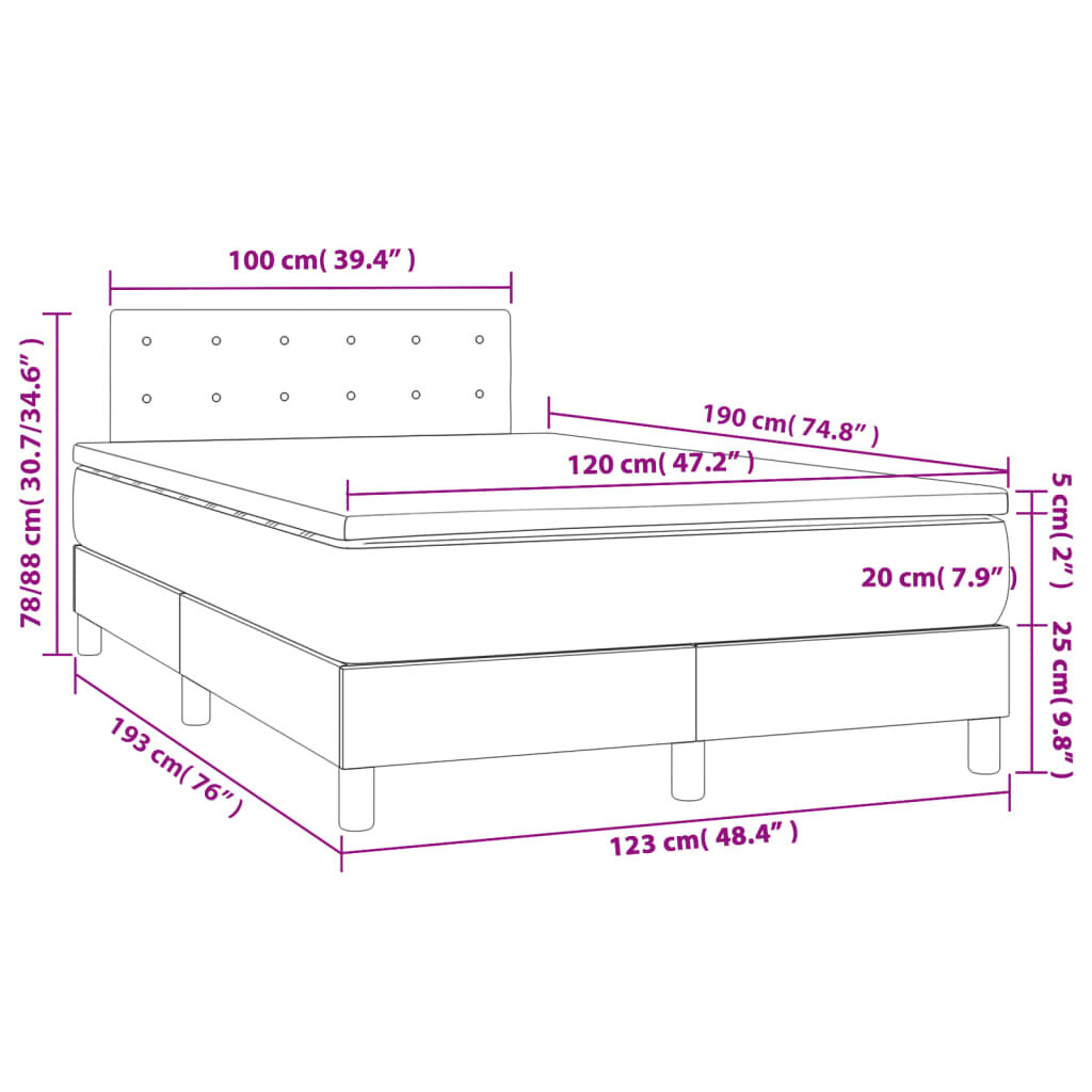 vidaXL Boxspring met matras stof taupe 120x190 cm