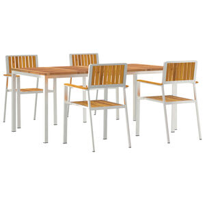 vidaXL Buiten eettafelset 5 pcs Massief Acacia Hout en Roestvrijstaal