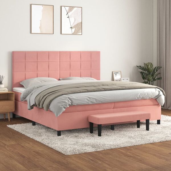 vidaXL Boxspring met matras fluweel roze 200x200 cm