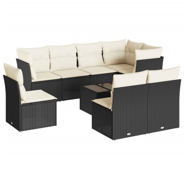 vidaXL 9-delige Loungeset met kussens poly rattan zwart