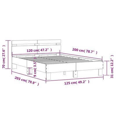 vidaXL Bedframe met hoofdeinde bewerkt hout grijs sonoma 120x200 cm