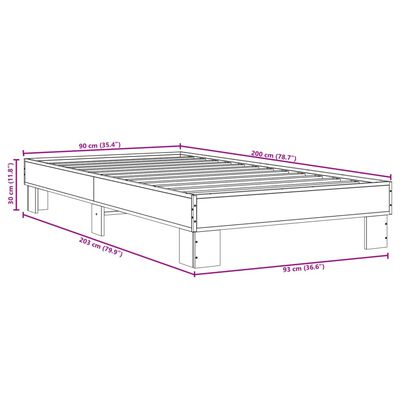 vidaXL Bedframe bewerkt hout en metaal zwart 90x200 cm