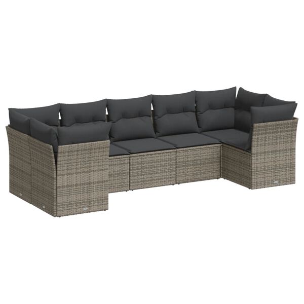 vidaXL 7-delige Loungeset met kussens poly rattan grijs