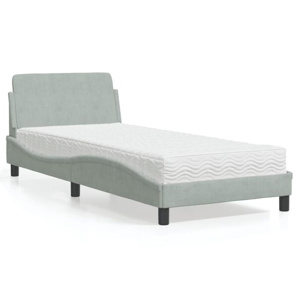 vidaXL Bed met matras "Dover" fluweel lichtgrijs 90x190 cm