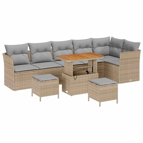 vidaXL Tuin Sofa Set met kussen met opslag 9 pcs beige en lichtgrijs