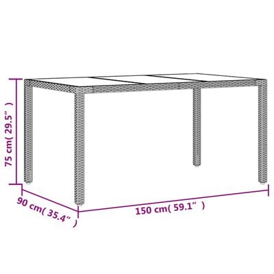 vidaXL Tuintafel met glazen blad 150x90x75 cm poly rattan beige