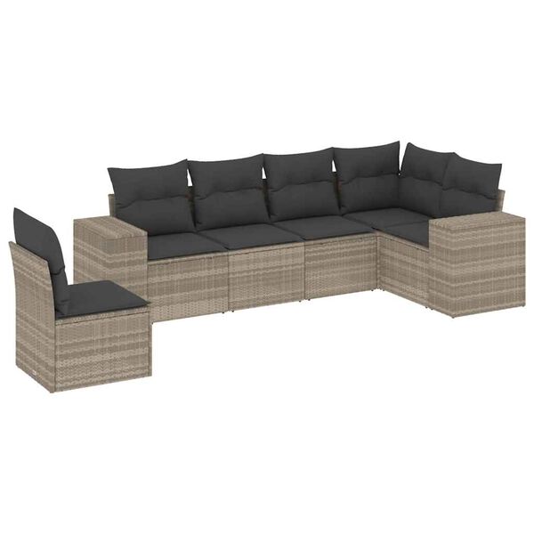 vidaXL 6-delige Loungeset met kussens poly rattan lichtgrijs