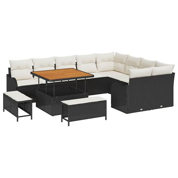 vidaXL Tuin Sofa Set met kussen met opslag 12 pcs Zwart en Cr&egrave;me