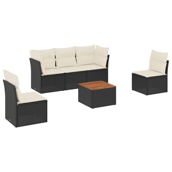 vidaXL 6-delige Loungeset met kussens poly rattan zwart