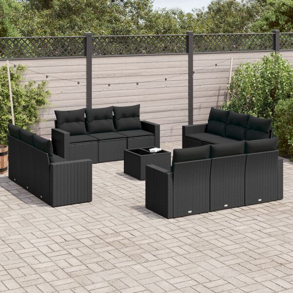 vidaXL 13-delige Loungeset met kussens poly rattan zwart