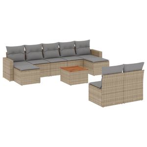vidaXL 10-delige Loungeset met kussens poly rattan beige