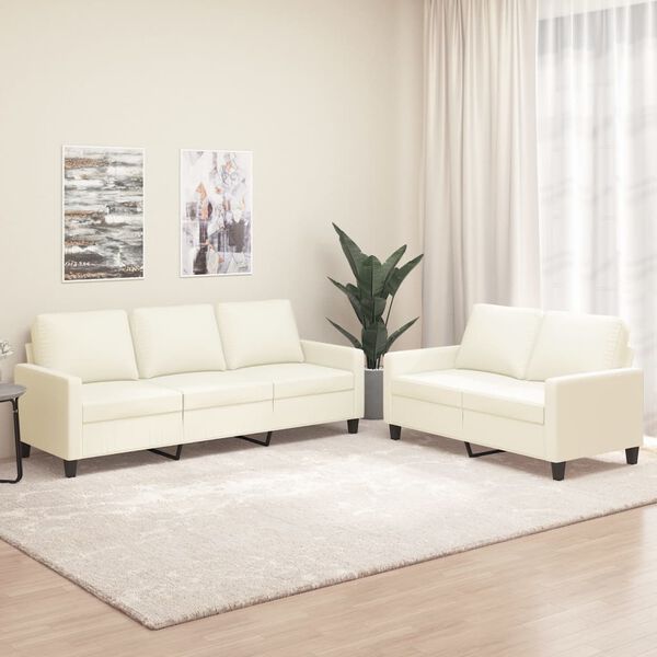 vidaXL 2-delige Loungeset met kussens kunstleer cr&egrave;me