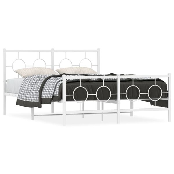 vidaXL Bedframe met hoofd- en voeteneinde metaal wit 135x190 cm