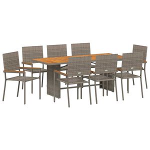 vidaXL Tuin eettafelset 9 st Grijs poly rattan