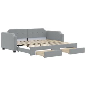 vidaXL Slaapbank met onderschuifbed lades 100x190 cm stof lichtgrijs