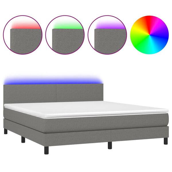 vidaXL Boxspring met matras en LED stof donkergrijs 180x200 cm