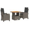 vidaXL 3-delige Tuinset met kussens poly rattan grijs