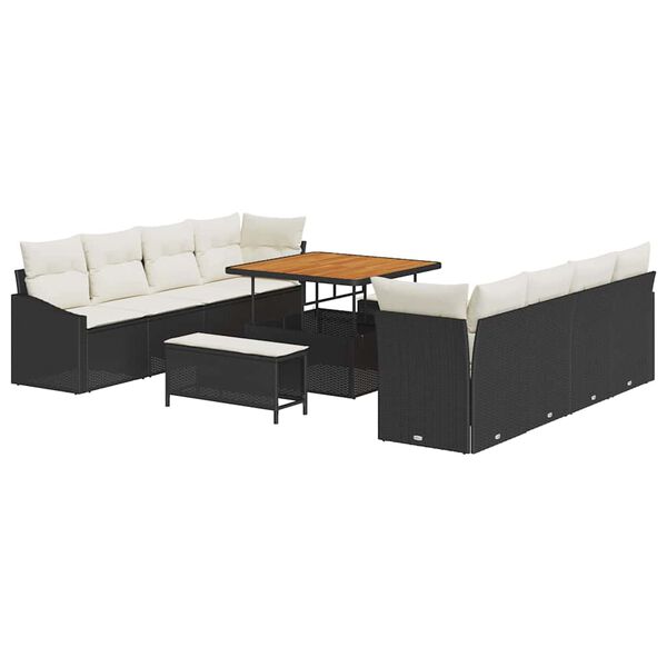 vidaXL Tuin Sofa Set met kussen met opslag 11 pcs Zwart en Cr&egrave;me
