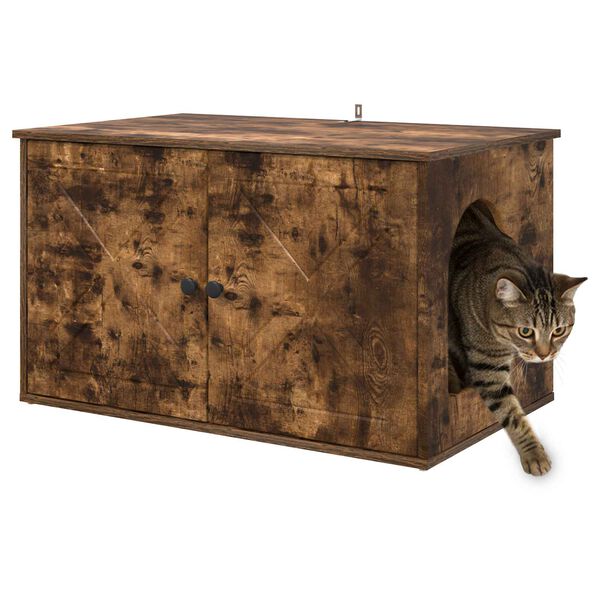 vidaXL Kattenhuis Gerookt eiken 85 x 55 x 50 cm Bewerkt hout