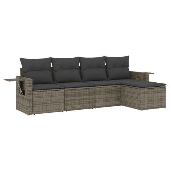 vidaXL 5-delige Loungeset met kussens poly rattan grijs