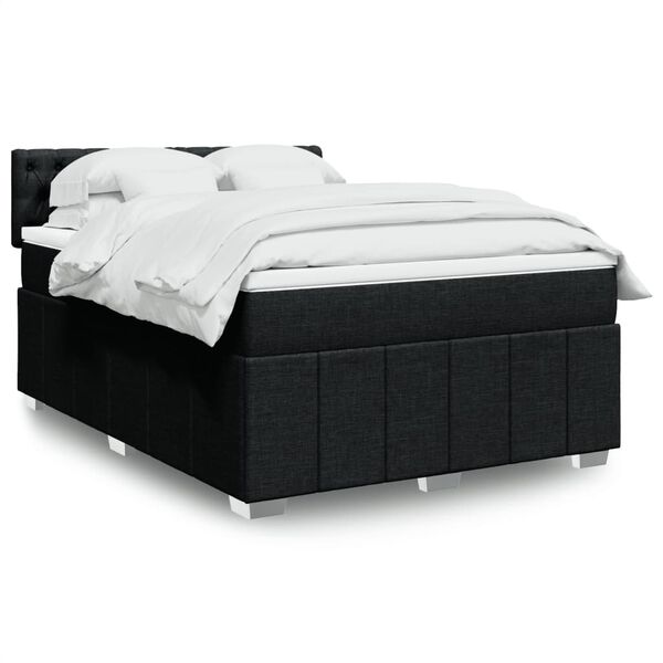 vidaXL Boxspring met matras stof zwart 140x190 cm