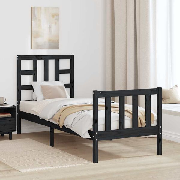 vidaXL Bedframe met hoofdbord massief hout zwart