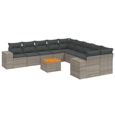 vidaXL 11-delige Loungeset met kussens poly rattan grijs