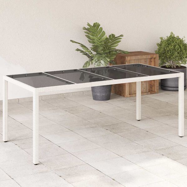 vidaXL Tuintafel met glazen blad 190x90x75 cm poly rattan wit