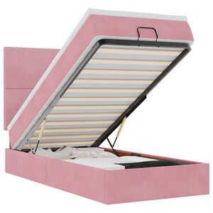 vidaXL Ottoman bed met matrassen en LED's 90x200cm fluweel roze