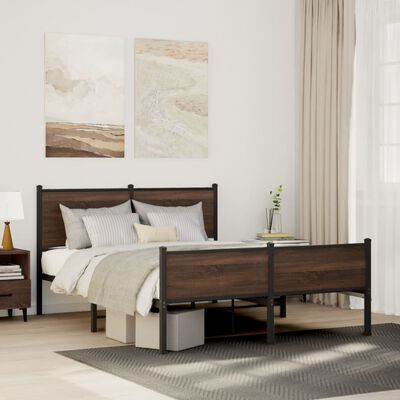 vidaXL Bedframe hoofd- en voeteneinde metaal bruin eiken 137x190 cm