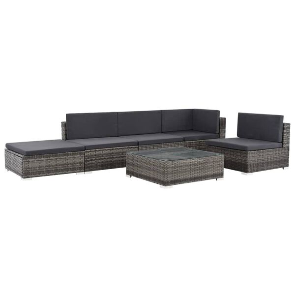 vidaXL 6-delige Loungeset met kussens poly rattan grijs