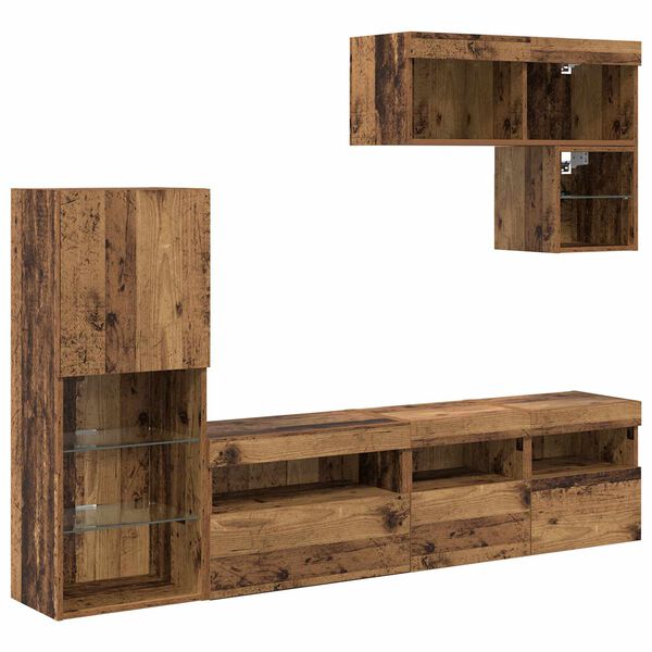 vidaXL TV Wandmeubels met LED-striplichten 6 pcs Oudhout Bewerkt hout