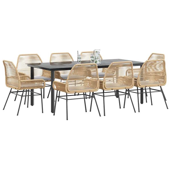 vidaXL 9-delige Tuinset met kussens poly rattan glas bruin