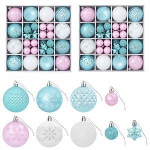 vidaXL Kerstballen set 88 st Turquoise, roze en wit &Oslash; 6 cm Kunststof