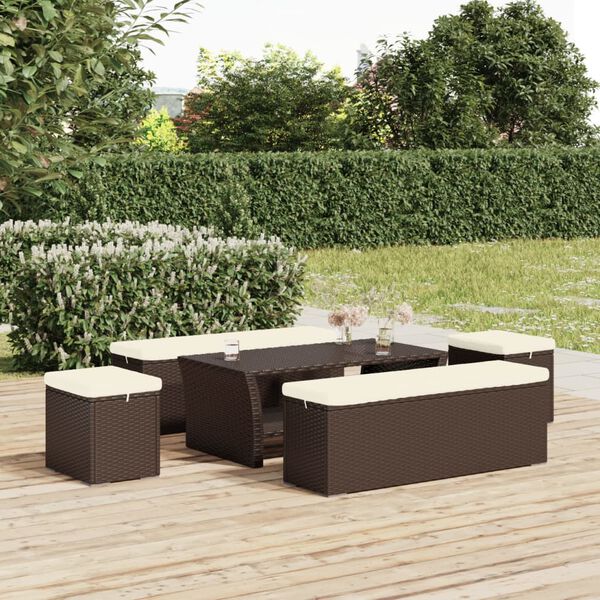 vidaXL Hocker met kussen 40x30x40 cm poly rattan bruin