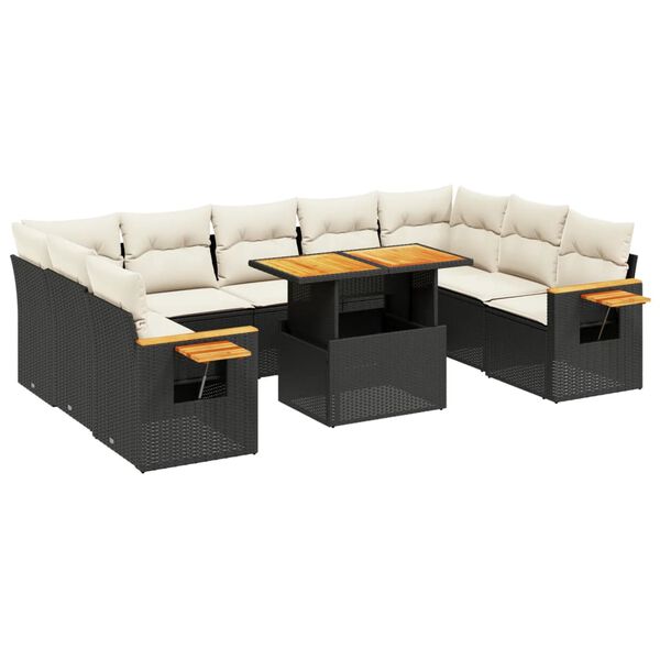 vidaXL 10-delige Loungeset met kussens poly rattan zwart