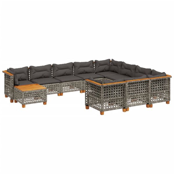 vidaXL 11-delige Loungeset met kussens poly rattan grijs