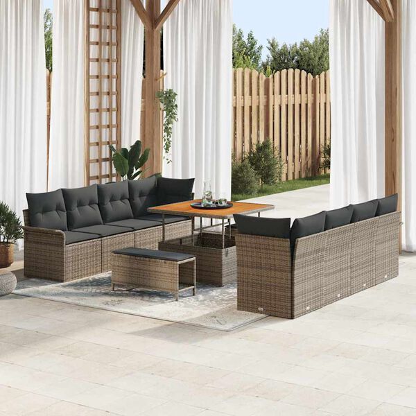 vidaXL Tuin Sofa Set 11 pcs Grijs poly rattan