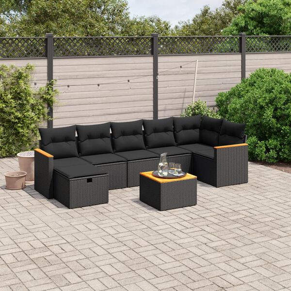 vidaXL 8-delige Loungeset met kussens poly rattan zwart